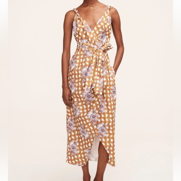 REBECCA TAYLOR GINGHAM DAISY PRINT WRAP DRESS SIZE 2 NWT - Picture 2 of 12